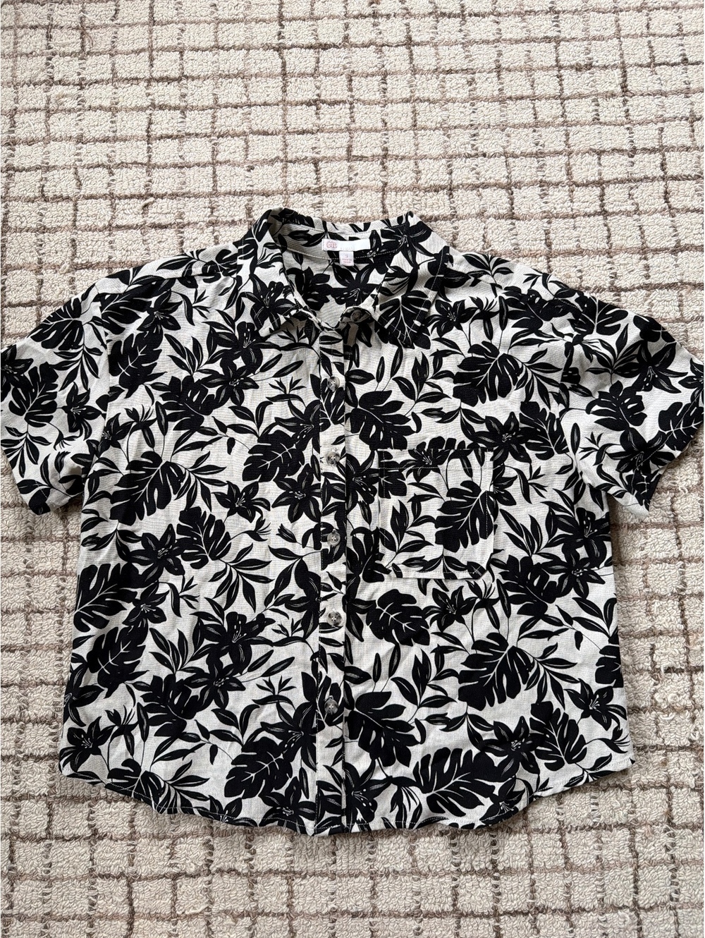 Women’s Gianni Bini Camp Neutral Hawaiian Linen Beachy Coastal Grandma Shirt S